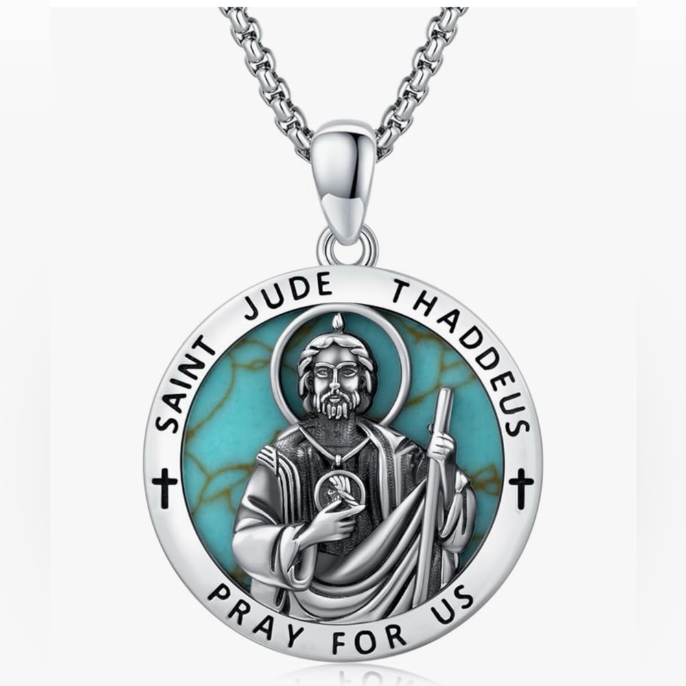 St Jude Necklace 925 Sterling Silver Turquoise for Men or Women NWT